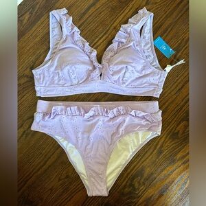cupshe lavender floral eyelet & ruffled bikini set!